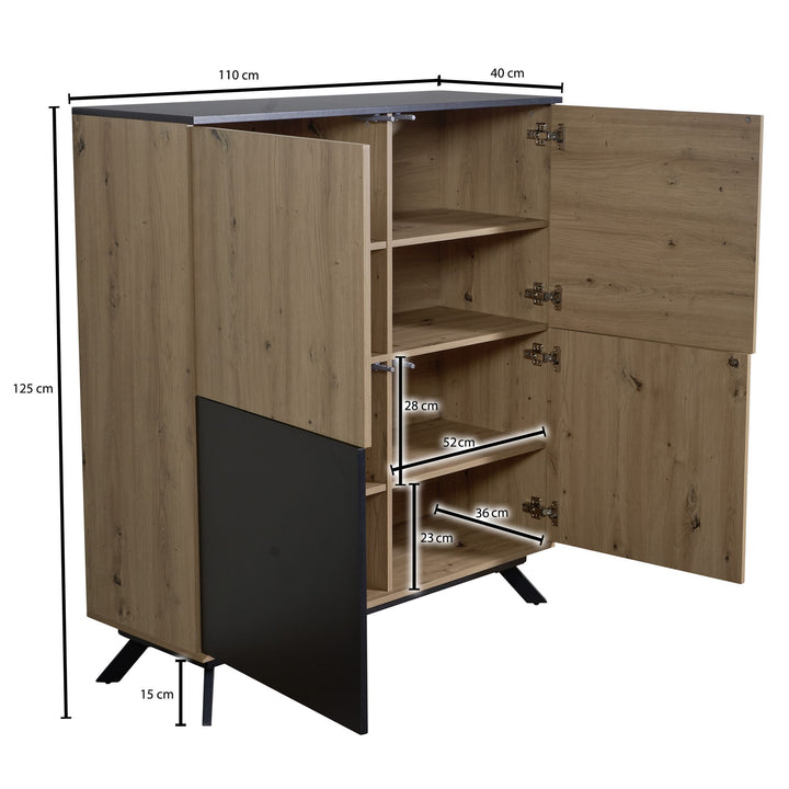 Eichendekor-Kommode mit schwarzem Standbein_ wasserabweisende Oberfläche_ viel Stauraum - KADIMA DESIGN_Größe_ 110x40x125 cm_