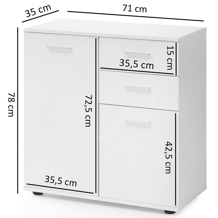 Kommode Sideboard_ 2 Türen und 2 Schubladen_ kratzfeste Melaminharz-Beschichtung - KADIMA DESIGN_Größe_ 71x36x78 cm_