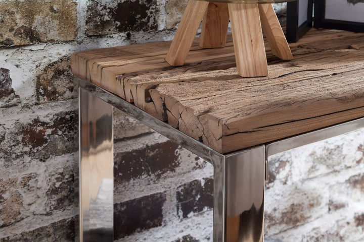 KADIMA DESIGN Industrial Konsolentisch aus Massivholz mit Metallbeinen - einzigartiges Upcycling-Möbelstück (115 cm)_Beige_#sku_BARWL5.685#
