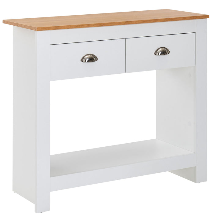 Konsolentisch Eiche-Weiß_ 2 Schubladen_ Offenes Fach_ Melaminharzbeschichtung - KADIMA DESIGN_Größe_ 85x35x76 cm_