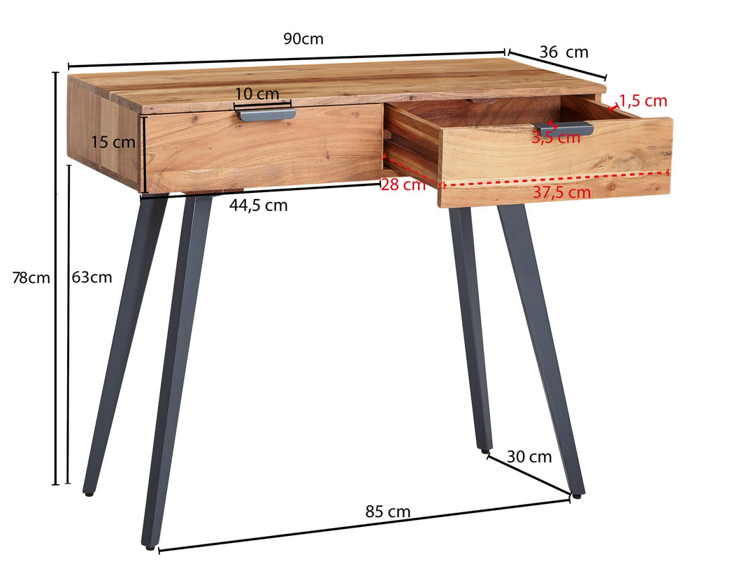Massivholz Konsolentisch mit Metallbeinen_ Stilvolles Unikat für Zuhause - KADIMA DESIGN_Größe_ 90x36x78 cm_