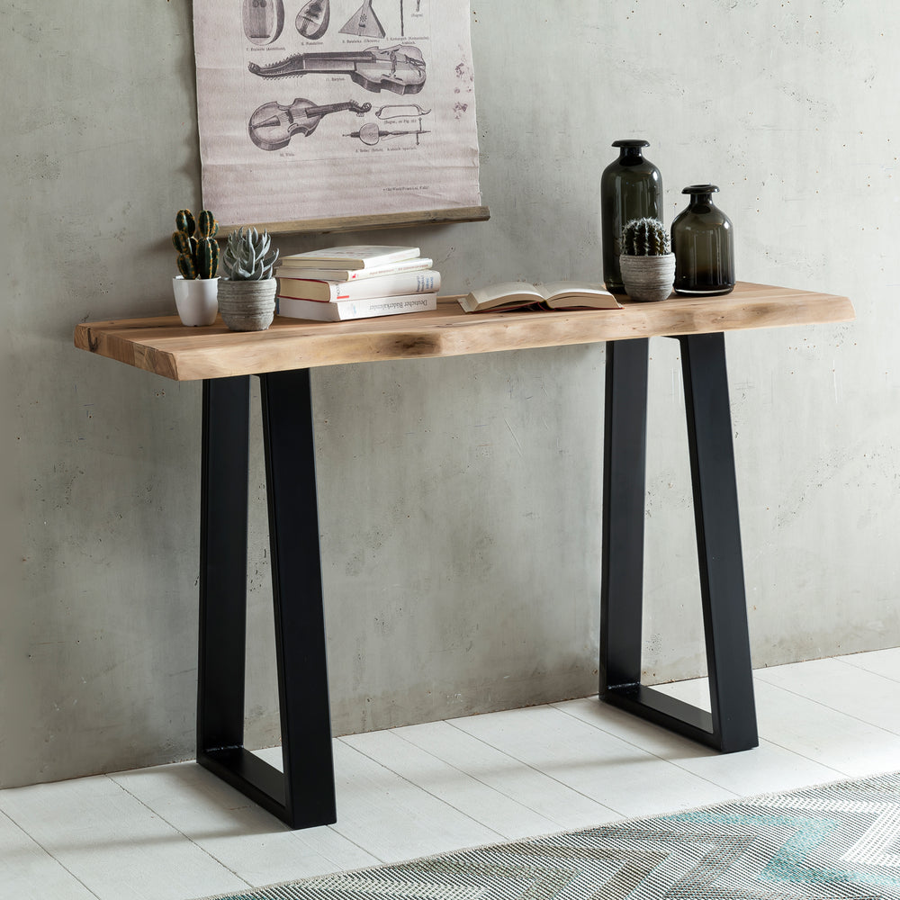 Landhausstil Konsolentisch Akazienholz - Vielseitig_ Robuste Metallfüße_ Unbehandeltes Holz_ Kompakt_ KADIMA DESIGN_Größe_ 120x45x75 cm_