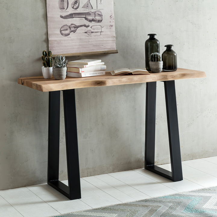 Landhausstil Konsolentisch Akazienholz - Vielseitig_ Robuste Metallfüße_ Unbehandeltes Holz_ Kompakt_ KADIMA DESIGN_Größe_ 120x45x75 cm_