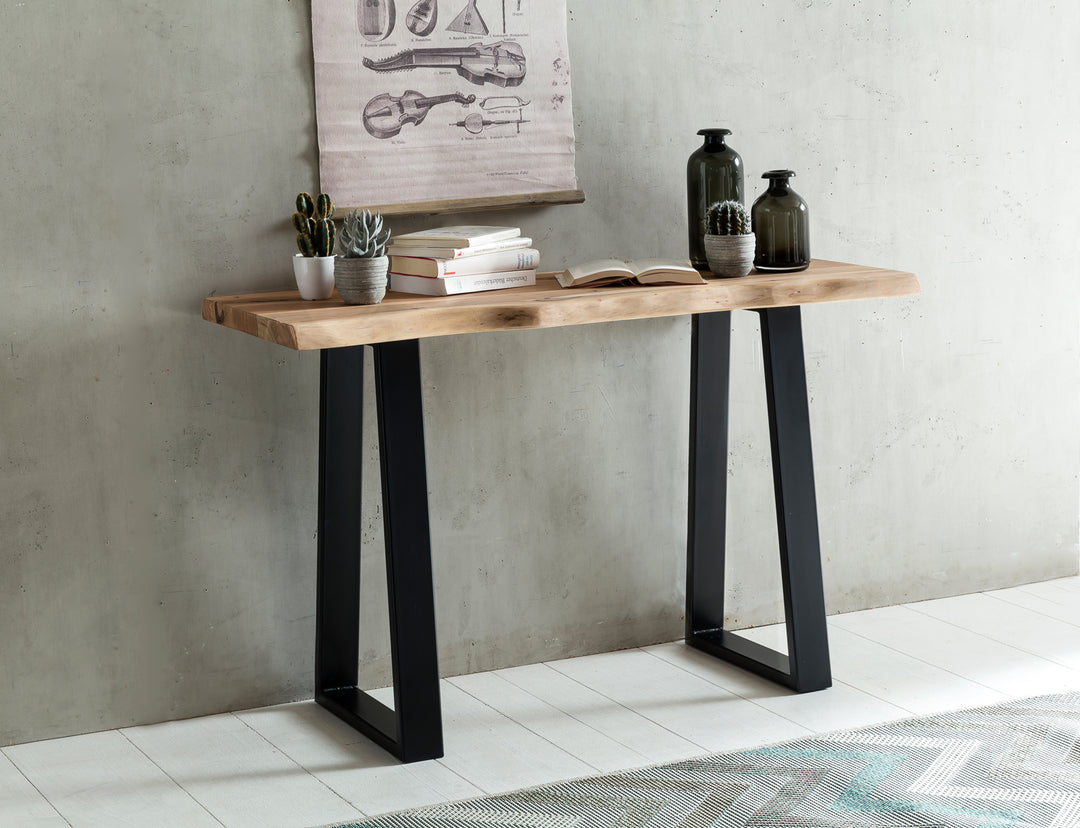 Landhausstil Konsolentisch Akazienholz - Vielseitig_ Robuste Metallfüße_ Unbehandeltes Holz_ Kompakt_ KADIMA DESIGN_Größe_ 120x45x75 cm_