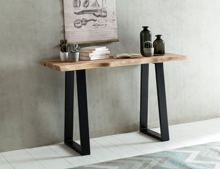 Landhausstil Konsolentisch Akazienholz - Vielseitig_ Robuste Metallfüße_ Unbehandeltes Holz_ Kompakt_ KADIMA DESIGN_Größe_ 120x45x75 cm_
