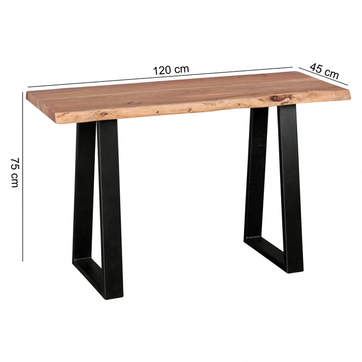 Landhausstil Konsolentisch Akazienholz - Vielseitig_ Robuste Metallfüße_ Unbehandeltes Holz_ Kompakt_ KADIMA DESIGN_Größe_ 120x45x75 cm_