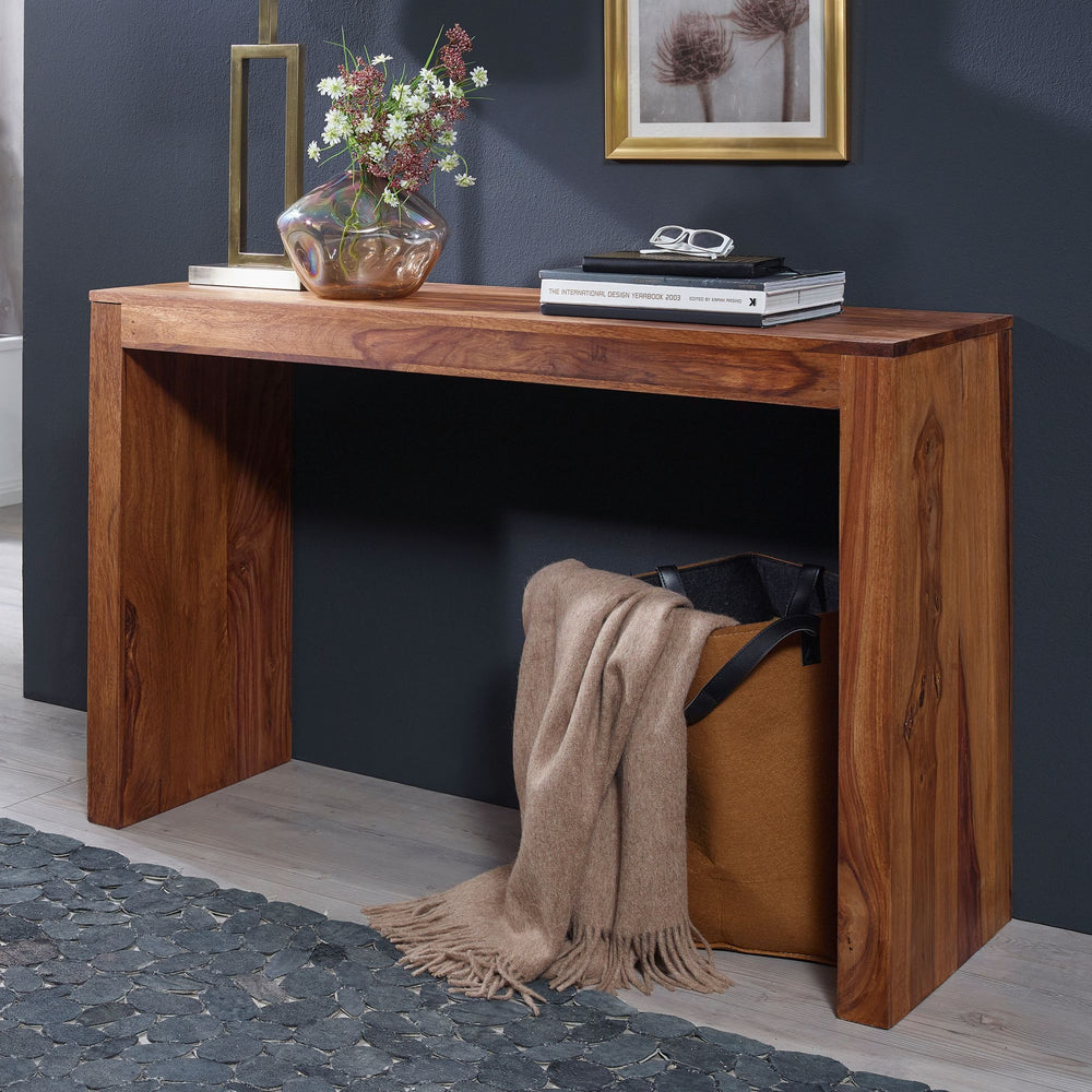 Konsolentisch Massivholz Sheesham - Platzsparend_ vielseitig_ Stabiles Standbein_ Landhausstil_ KADIMA DESIGN_Größe_ 115x40x75 cm_