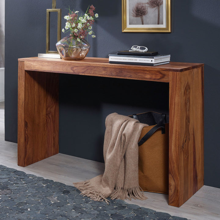 Konsolentisch Massivholz Sheesham - Platzsparend_ vielseitig_ Stabiles Standbein_ Landhausstil_ KADIMA DESIGN_Größe_ 115x40x75 cm_