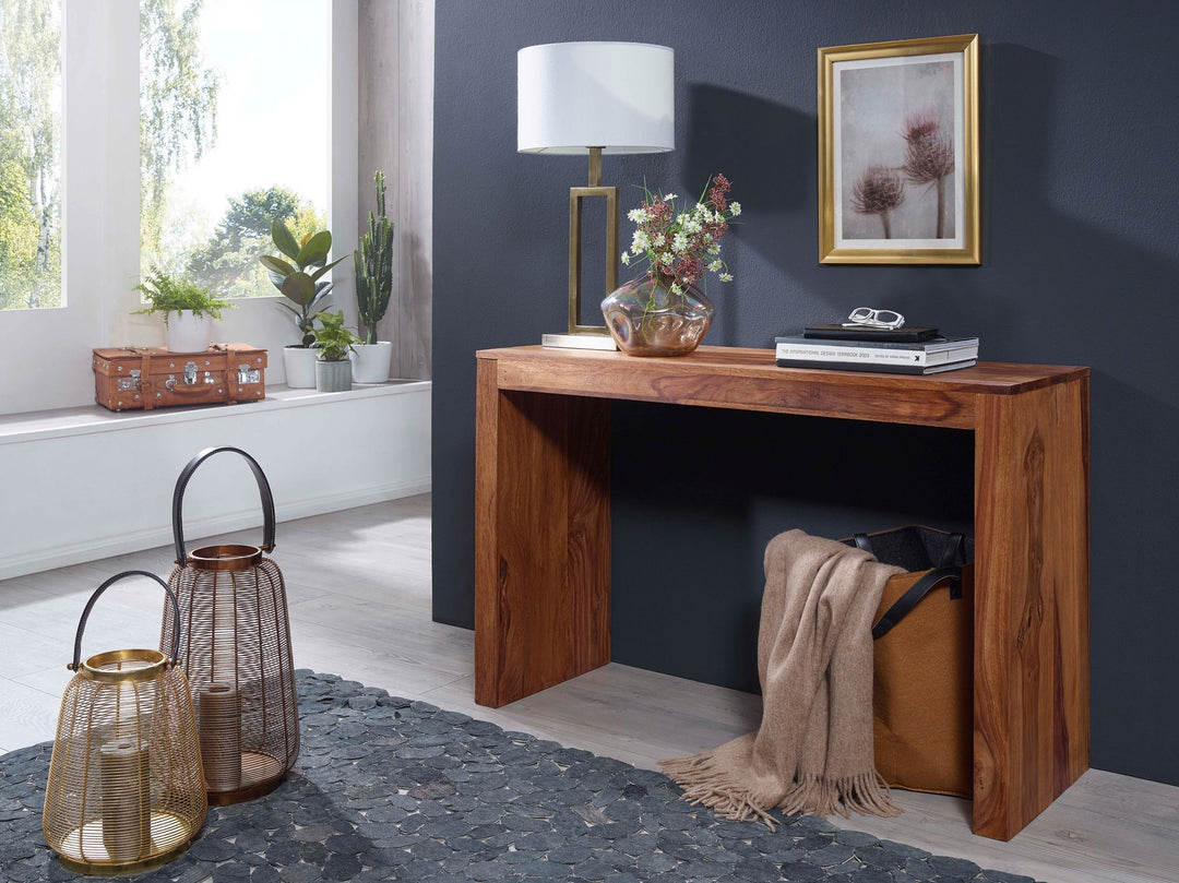 Konsolentisch Massivholz Sheesham - Platzsparend_ vielseitig_ Stabiles Standbein_ Landhausstil_ KADIMA DESIGN_Größe_ 115x40x75 cm_
