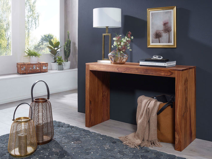 Konsolentisch Massivholz Sheesham - Platzsparend_ vielseitig_ Stabiles Standbein_ Landhausstil_ KADIMA DESIGN_Größe_ 115x40x75 cm_
