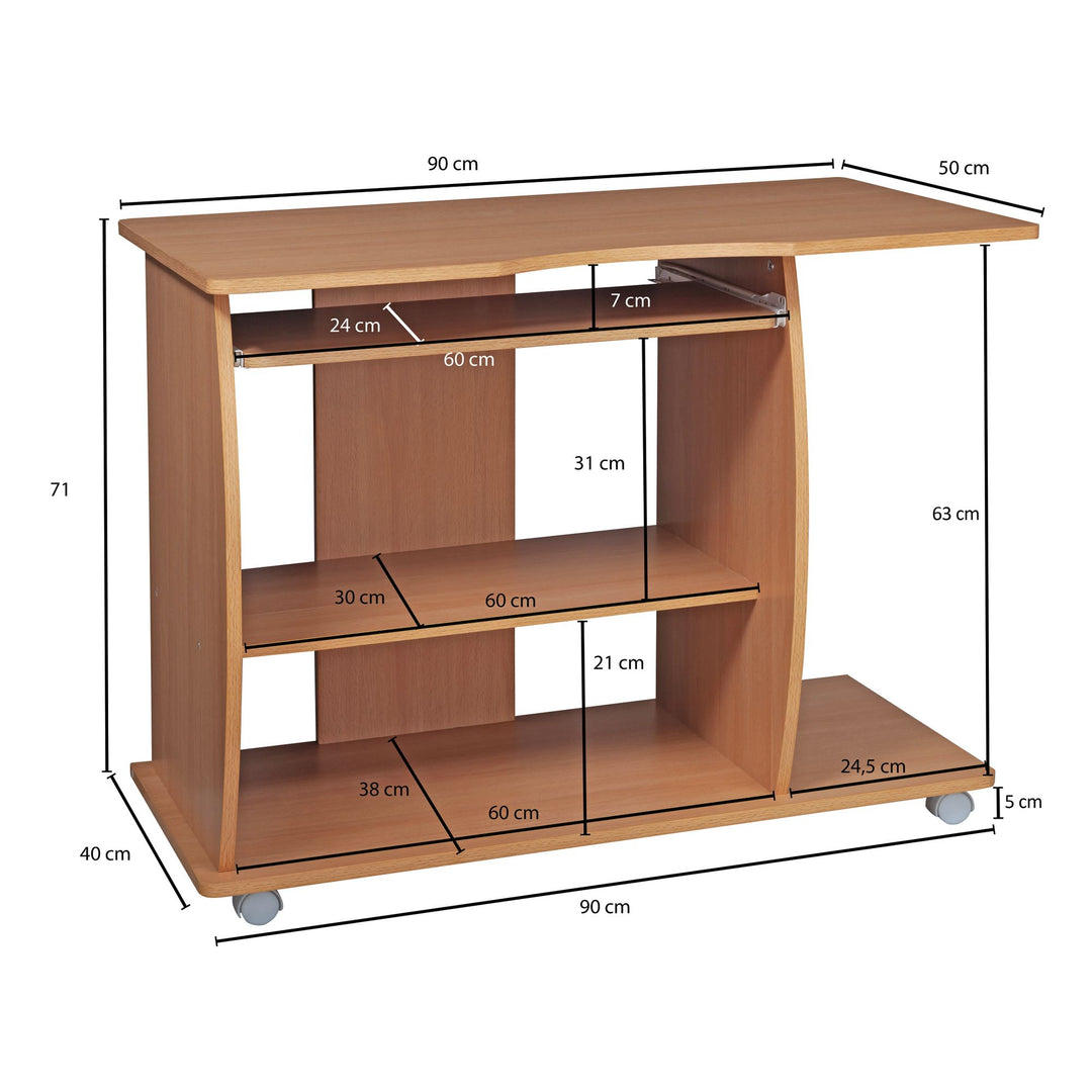 Laptoptisch Computertisch_ 3D-Ecken_ Stauraum_ 90x66x50 cm_ Spanplattenkonstruktion_ Rollen - KADIMA DESIGN_Farbe_ Beige_ Größe_ 90x50x71 cm_