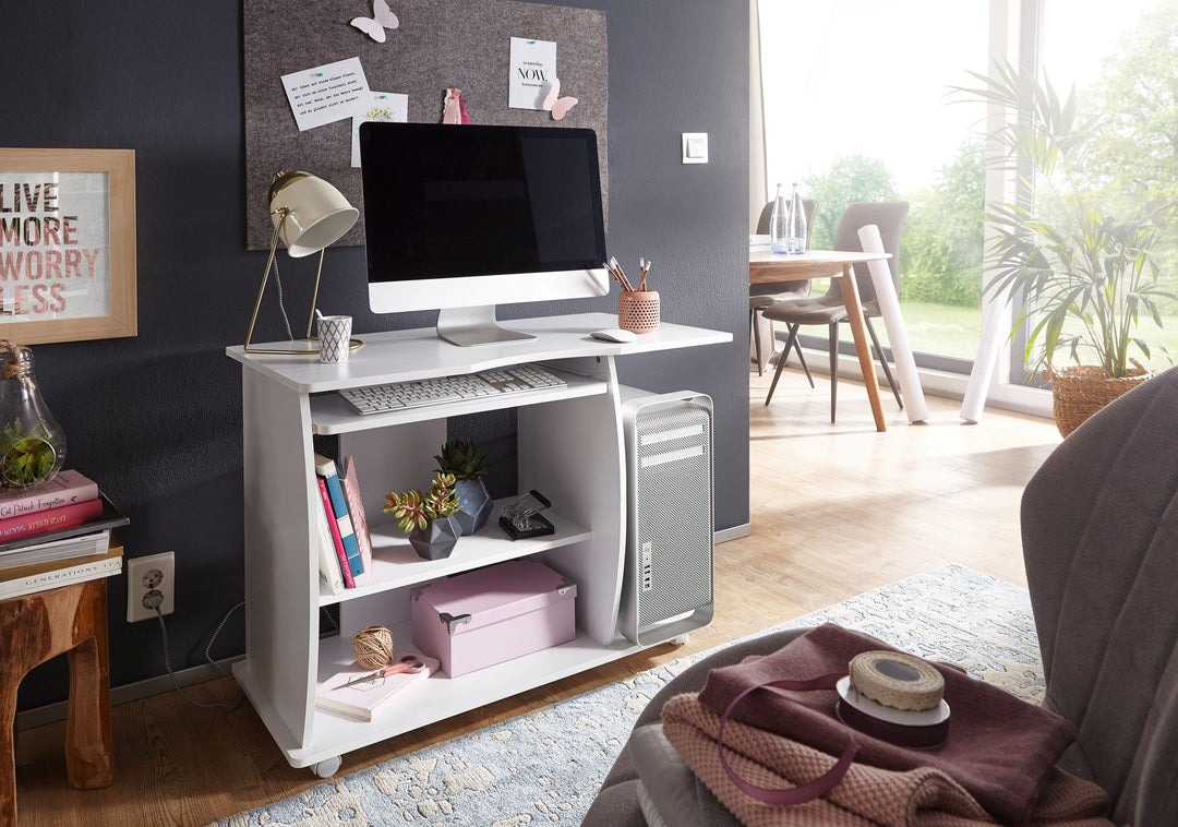 Laptoptisch Computertisch_ 3D-Ecken_ Stauraum_ 90x66x50 cm_ Spanplattenkonstruktion_ Rollen - KADIMA DESIGN_Farbe_ Weiß_ Größe_ 90x50x71 cm_