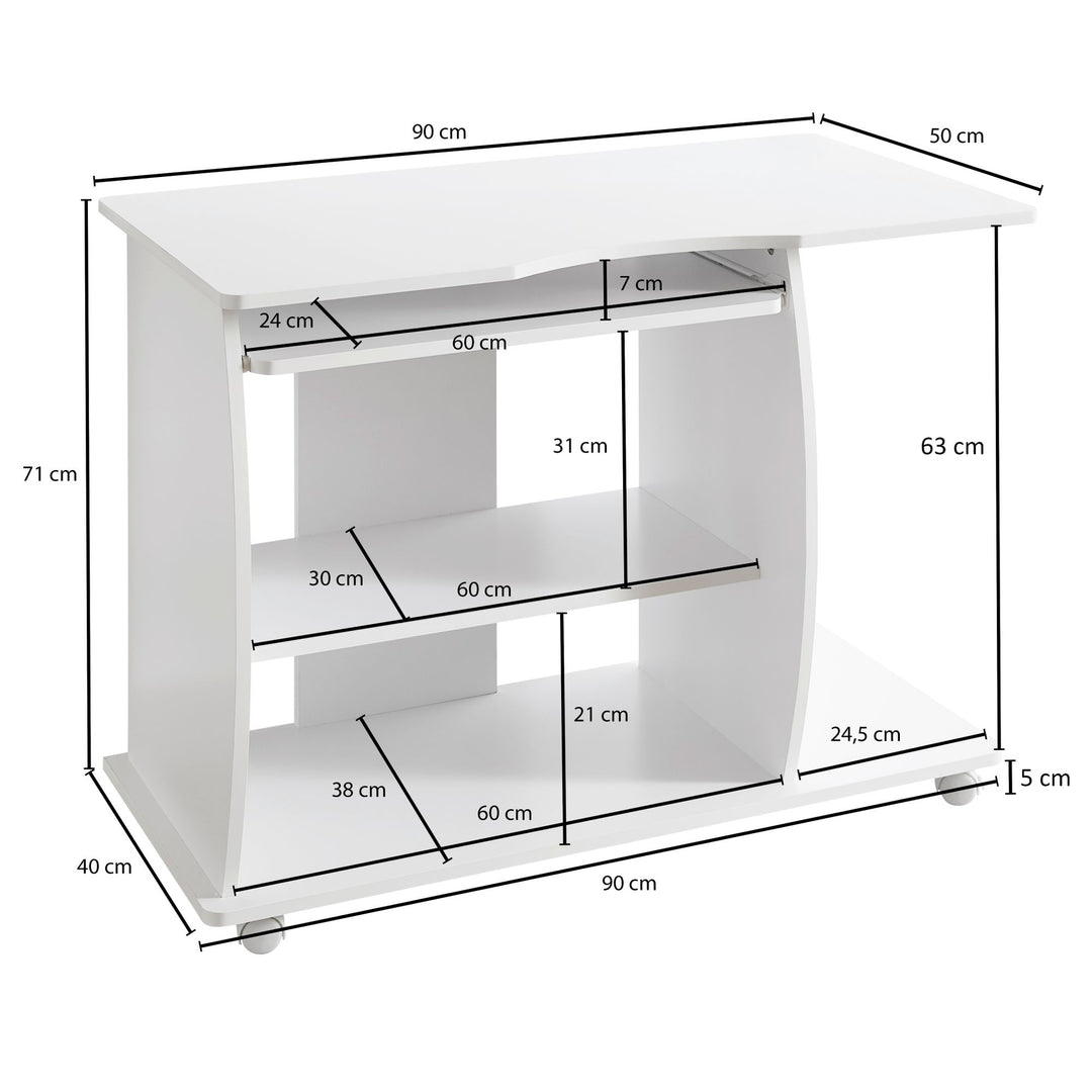 Laptoptisch Computertisch_ 3D-Ecken_ Stauraum_ 90x66x50 cm_ Spanplattenkonstruktion_ Rollen - KADIMA DESIGN_Farbe_ Weiß_ Größe_ 90x50x71 cm_