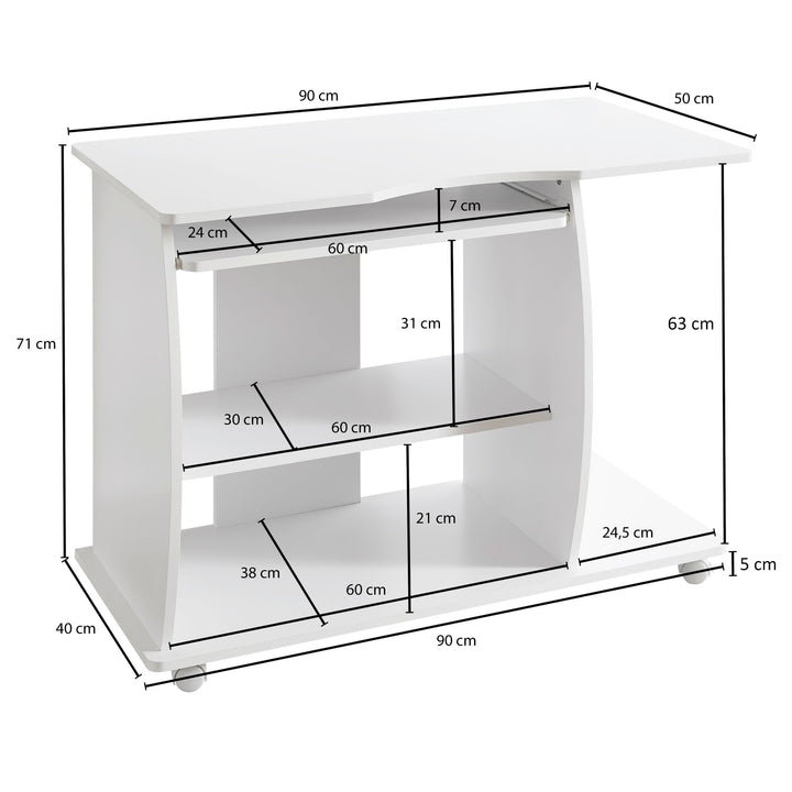 Laptoptisch Computertisch_ 3D-Ecken_ Stauraum_ 90x66x50 cm_ Spanplattenkonstruktion_ Rollen - KADIMA DESIGN_Farbe_ Weiß_ Größe_ 90x50x71 cm_