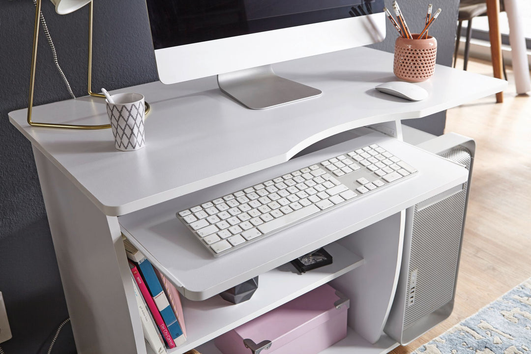 Laptoptisch Computertisch_ 3D-Ecken_ Stauraum_ 90x66x50 cm_ Spanplattenkonstruktion_ Rollen - KADIMA DESIGN_Farbe_ Weiß_ Größe_ 90x50x71 cm_