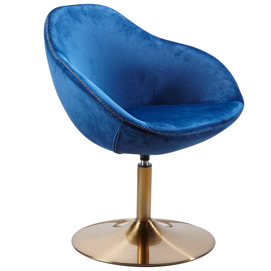 Loungesessel_ Bequem_ Drehfunktion_ grün-gold_ Trompetenfuß_ 360° drehbar_ Samtbezug_ Polyester - KADIMA DESIGN_Farbe_ Blau_ Größe_ 70x70x79 cm_