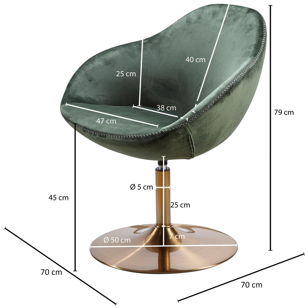 Loungesessel_ Bequem_ Drehfunktion_ grün-gold_ Trompetenfuß_ 360° drehbar_ Samtbezug_ Polyester - KADIMA DESIGN_Farbe_ Grün_ Größe_ 70x70x79 cm_