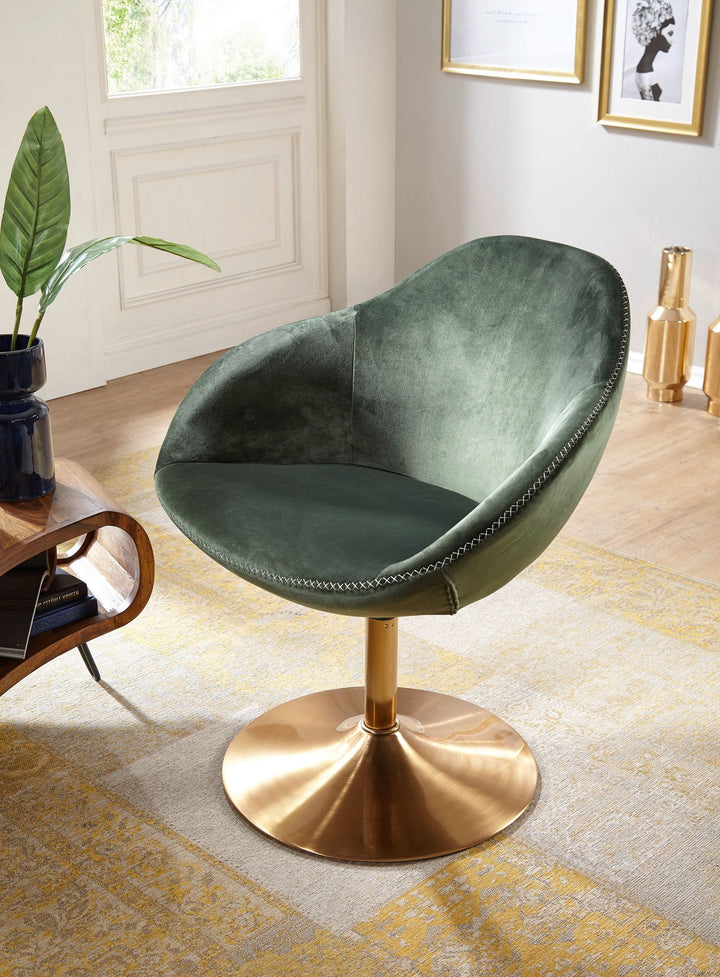 Loungesessel_ Bequem_ Drehfunktion_ grün-gold_ Trompetenfuß_ 360° drehbar_ Samtbezug_ Polyester - KADIMA DESIGN_Farbe_ Grün_ Größe_ 70x70x79 cm_