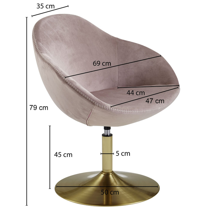 Loungesessel_ Bequem_ Drehfunktion_ grün-gold_ Trompetenfuß_ 360° drehbar_ Samtbezug_ Polyester - KADIMA DESIGN_Farbe_ Rosa_ Größe_ 70x70x79 cm_