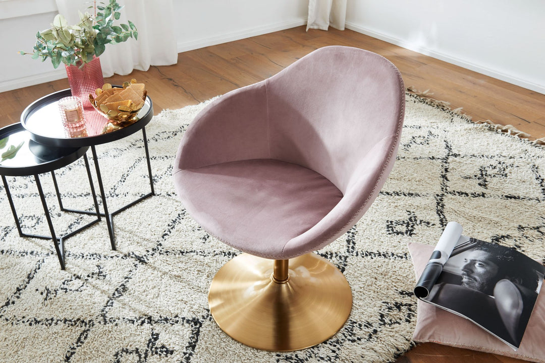 Loungesessel_ Bequem_ Drehfunktion_ grün-gold_ Trompetenfuß_ 360° drehbar_ Samtbezug_ Polyester - KADIMA DESIGN_Farbe_ Rosa_ Größe_ 70x70x79 cm_