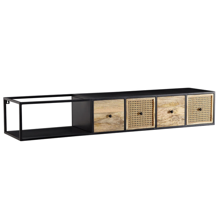 Lowboard Hängend Mango Massivholz/Metall_ TV-Schrank_ Schubladen &amp;amp; Rattan-Fronten - KADIMA DESIGN_Größe_ 150x35x25 cm_