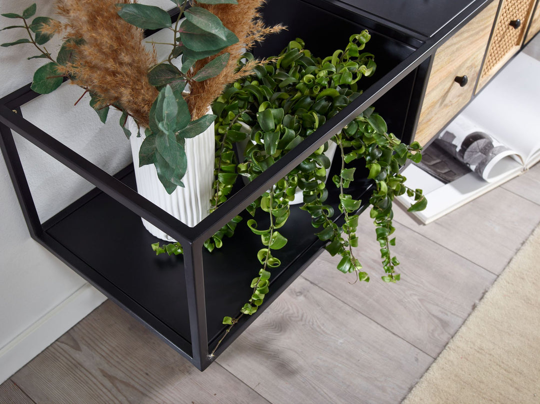 Lowboard Hängend Mango Massivholz/Metall_ TV-Schrank_ Schubladen &amp; Rattan-Fronten - KADIMA DESIGN_Größe_ 150x35x25 cm_