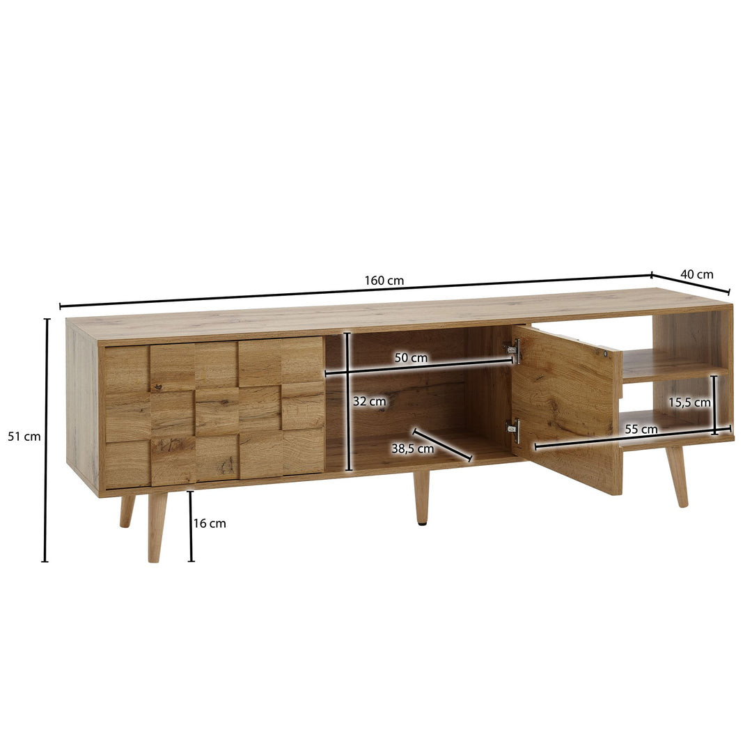 Eichen-Dekor Lowboard_ TV-Unterschrank_ Aufbewahrung_ bis 70-Zoll TV - KADIMA DESIGN_Größe_ 160x40x51 cm_