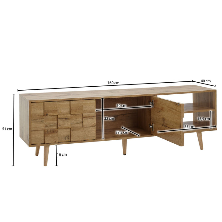 Eichen-Dekor Lowboard_ TV-Unterschrank_ Aufbewahrung_ bis 70-Zoll TV - KADIMA DESIGN_Größe_ 160x40x51 cm_