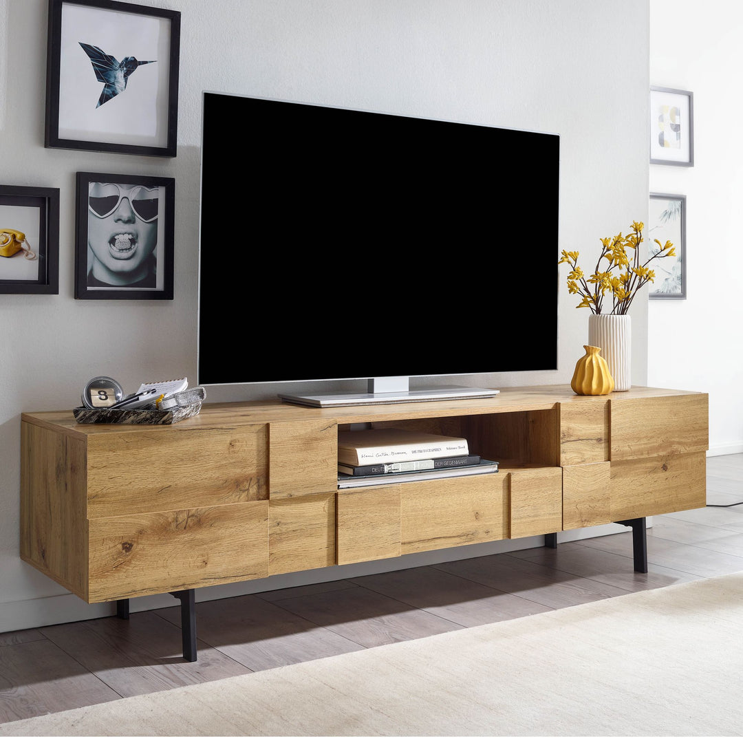 KADIMA DESIGN Lowboard Eiche-Dekor mit Kachelmuster - Modernes und stilvolles Möbelstück für Fernseher_ Spielekonsolen und DVDs_Braun_#sku_BARWL6.581#