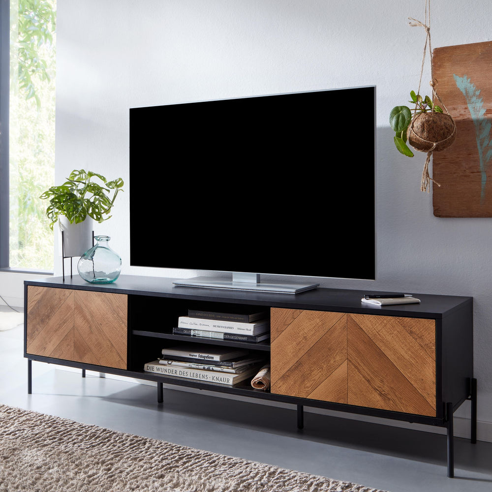 KADIMA DESIGN Modernes TV-Lowboard mit V-Muster - für Fernseher bis zu 70 Zoll - Anti-Rutsch-Noppen - Langlebig und stilvoll._Schwarz_#sku_BARWL6.580#