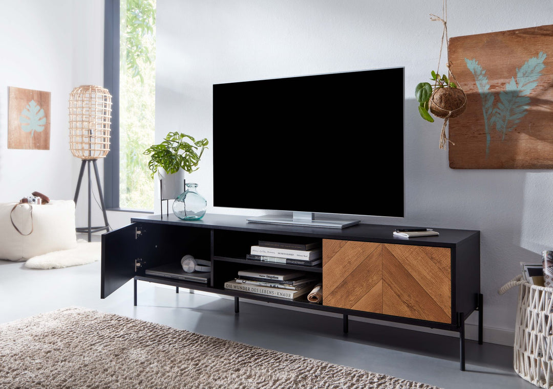 Modernes TV-Lowboard_ V-Muster_ Für 70-Zoll Fernseher_ Anti-Rutsch-Noppen - KADIMA DESIGN_Größe_ 163x40x45 cm_