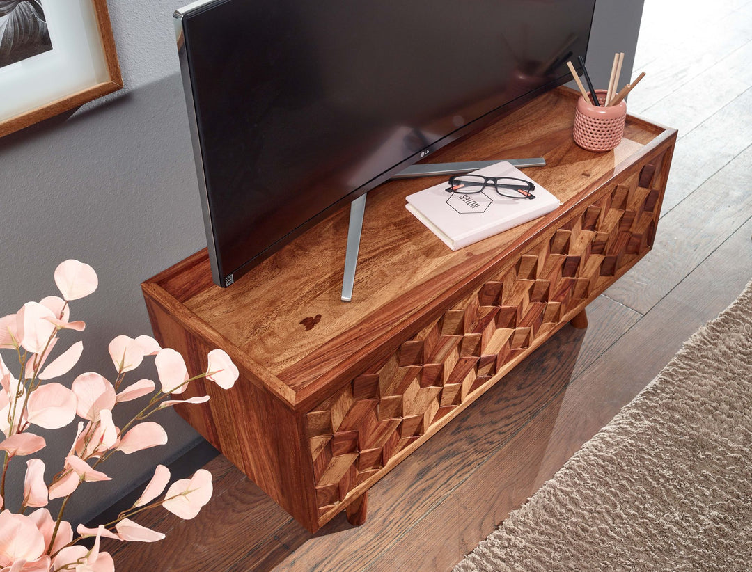 TV-Kommode &quot;Oasis&quot;_ Sheesham-Massivholz_ bis 50-Zoll_ Kabeldurchlass_ Langlebig - KADIMA DESIGN_Größe_ 92x35x44 cm_