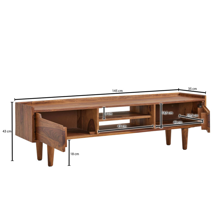 Massivholz-Lowboard für 60-Zoll TV_ Sheesham_ Stauraum_ Schutzlackversiegelung - KADIMA DESIGN_Größe_ 145x35x43 cm_