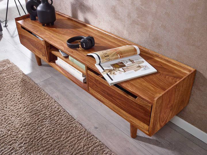 Massivholz-Lowboard für 60-Zoll TV_ Sheesham_ Stauraum_ Schutzlackversiegelung - KADIMA DESIGN_Größe_ 145x35x43 cm_