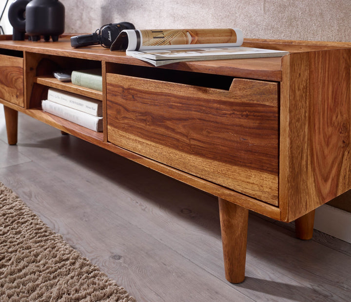 Massivholz-Lowboard für 60-Zoll TV_ Sheesham_ Stauraum_ Schutzlackversiegelung - KADIMA DESIGN_Größe_ 145x35x43 cm_