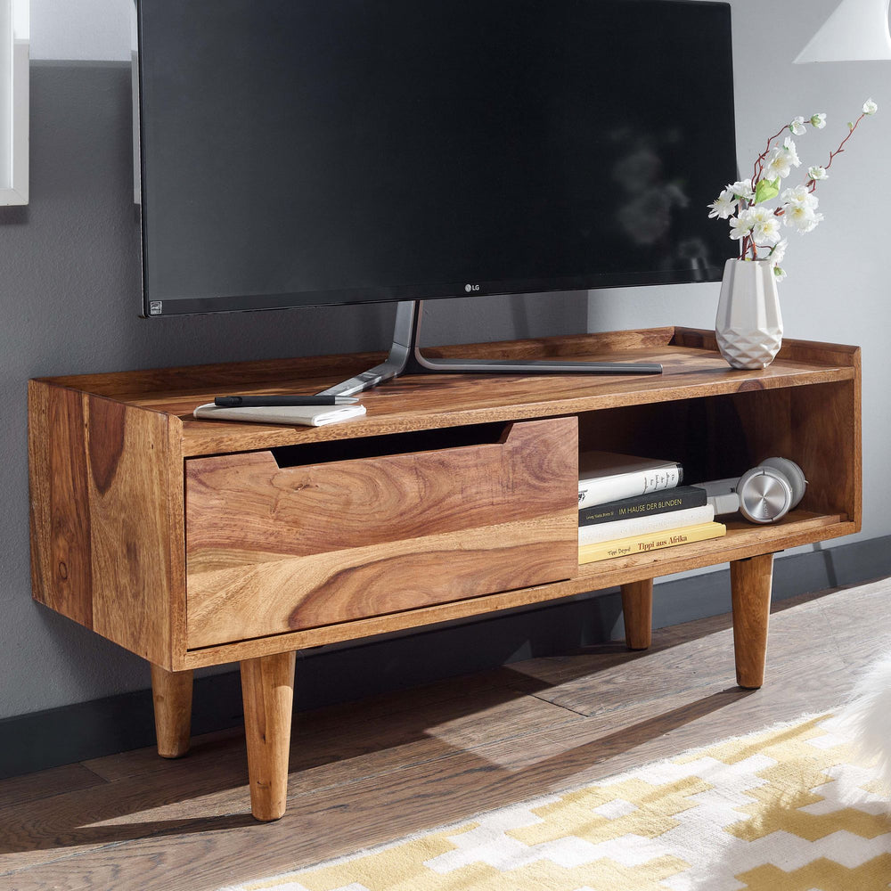TV-Schrank Sheeshamholz_ bis 50-Zoll_ Schiebetür_ 2 Fächer_ Handarbeit - KADIMA DESIGN_Größe_ 95x34x44 cm_