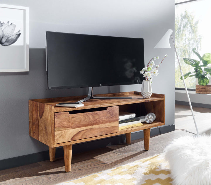 TV-Schrank Sheeshamholz_ bis 50-Zoll_ Schiebetür_ 2 Fächer_ Handarbeit - KADIMA DESIGN_Größe_ 95x34x44 cm_
