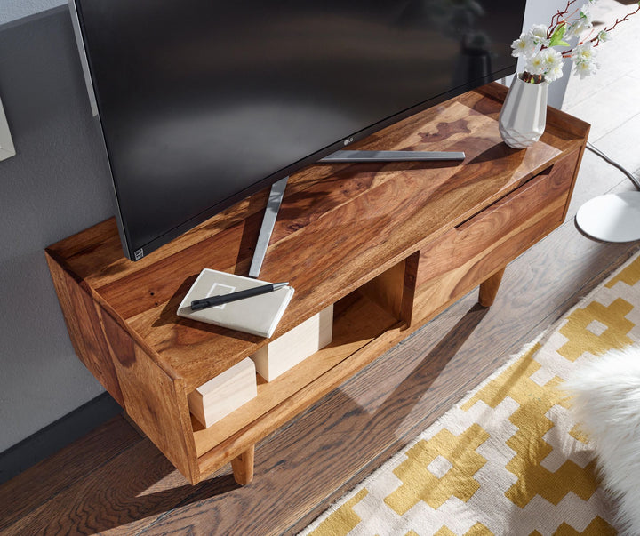 TV-Schrank Sheeshamholz_ bis 50-Zoll_ Schiebetür_ 2 Fächer_ Handarbeit - KADIMA DESIGN_Größe_ 95x34x44 cm_