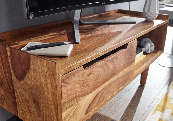 TV-Schrank Sheeshamholz_ bis 50-Zoll_ Schiebetür_ 2 Fächer_ Handarbeit - KADIMA DESIGN_Größe_ 95x34x44 cm_