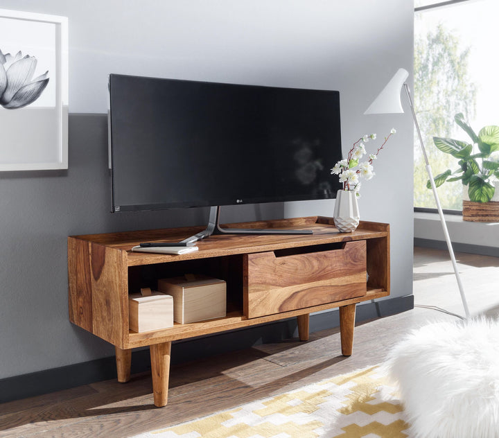 TV-Schrank Sheeshamholz_ bis 50-Zoll_ Schiebetür_ 2 Fächer_ Handarbeit - KADIMA DESIGN_Größe_ 95x34x44 cm_