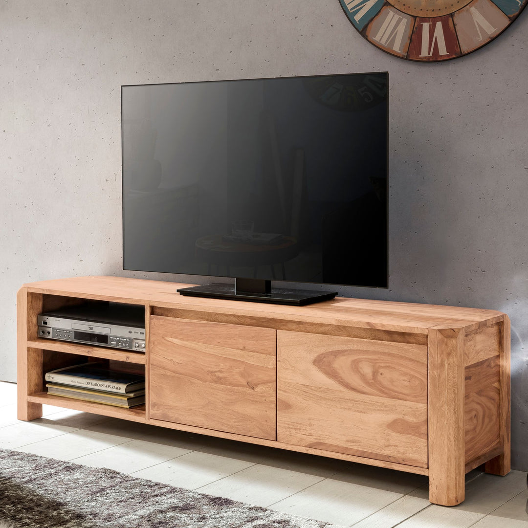 Lowboard TEKO_ Massivholz_ viel Stauraum_ Sheesham oder Akazie_ 4 Holzbeine - KADIMA DESIGN_Farbe_ Beige_ Größe_ 140x35x40 cm_