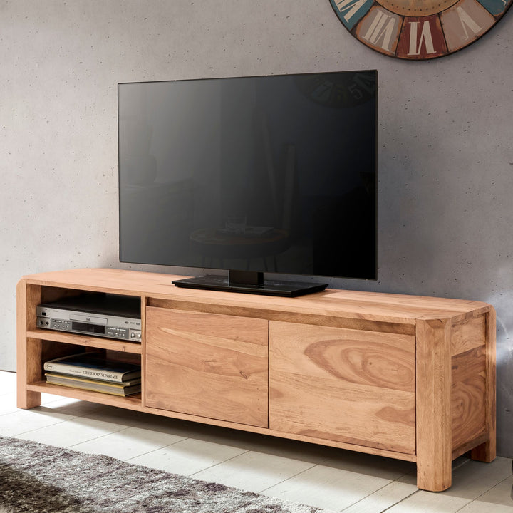 Lowboard TEKO_ Massivholz_ viel Stauraum_ Sheesham oder Akazie_ 4 Holzbeine - KADIMA DESIGN_Farbe_ Beige_ Größe_ 140x35x40 cm_