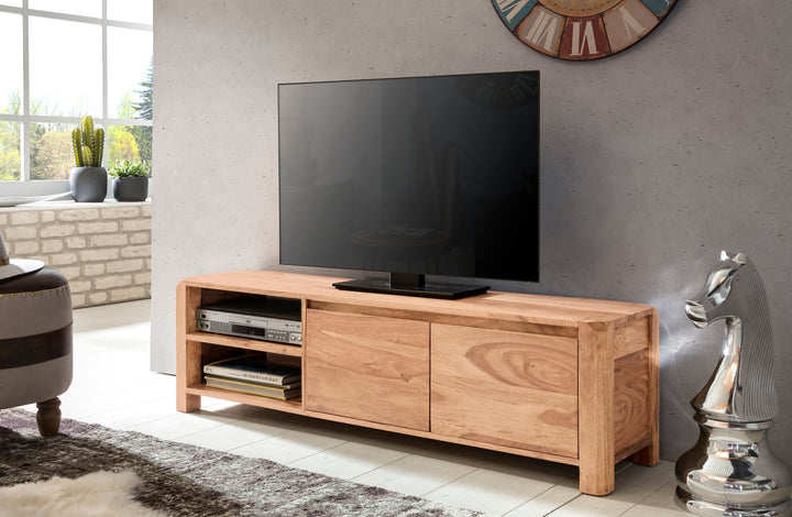 Lowboard TEKO_ Massivholz_ viel Stauraum_ Sheesham oder Akazie_ 4 Holzbeine - KADIMA DESIGN_Farbe_ Beige_ Größe_ 140x35x40 cm_