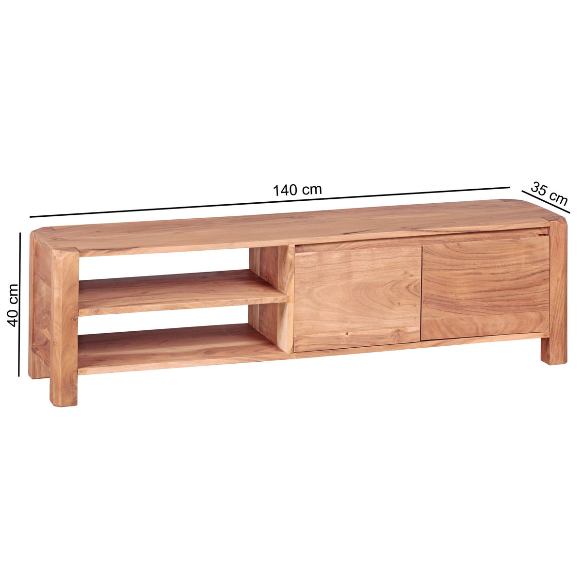 Lowboard TEKO_ Massivholz_ viel Stauraum_ Sheesham oder Akazie_ 4 Holzbeine - KADIMA DESIGN_Farbe_ Beige_ Größe_ 140x35x40 cm_