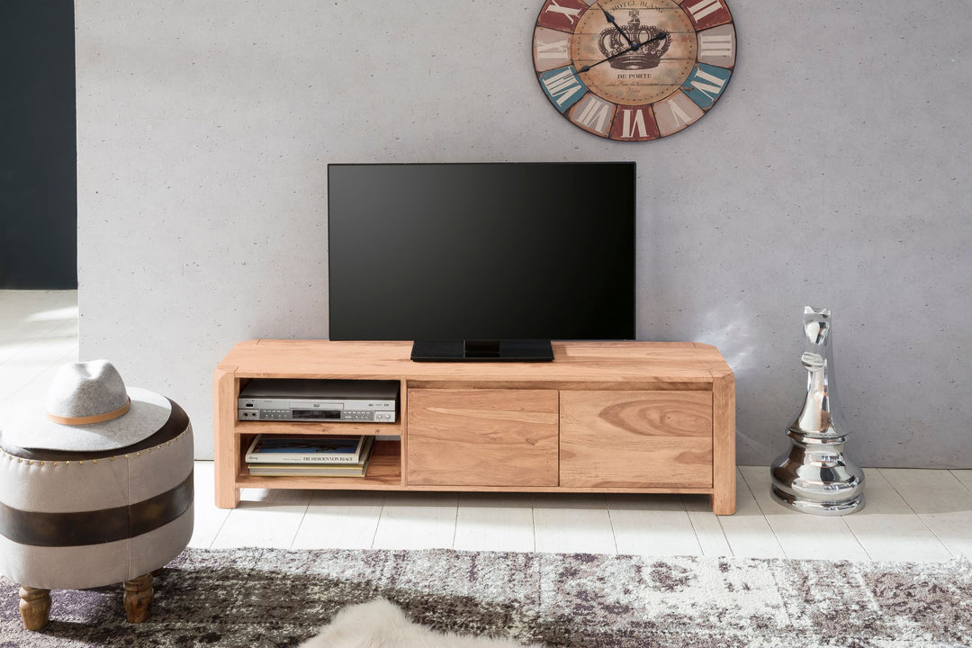 Lowboard TEKO_ Massivholz_ viel Stauraum_ Sheesham oder Akazie_ 4 Holzbeine - KADIMA DESIGN_Farbe_ Beige_ Größe_ 140x35x40 cm_
