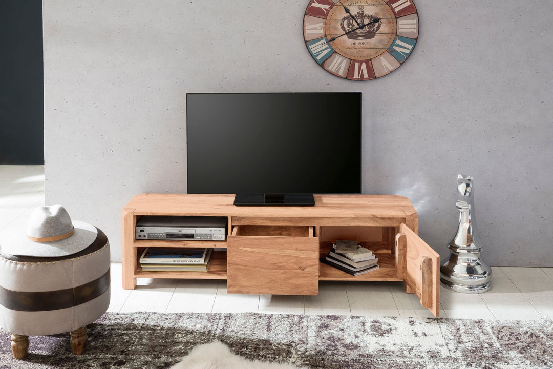 Lowboard TEKO_ Massivholz_ viel Stauraum_ Sheesham oder Akazie_ 4 Holzbeine - KADIMA DESIGN_Farbe_ Beige_ Größe_ 140x35x40 cm_