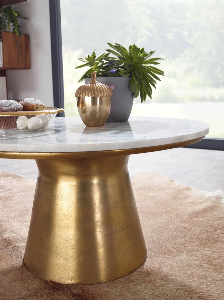 KADIMA DESIGN Marmortisch - Eleganter Runder Couchtisch aus Indischem Marmor in Weiß und Gold für Wohnzimmer und Schlafzimmer_Weiß_#sku_BARWL6.628#