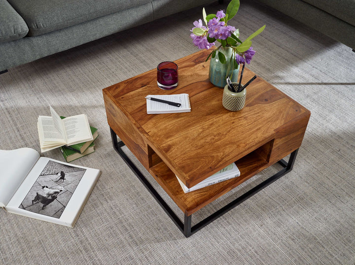 Sofatisch_ Sheeshamholz_ Staufach_ 60x60x34_5 cm_ Industrial-Design - KADIMA DESIGN_Größe_ 60x60x35 cm_