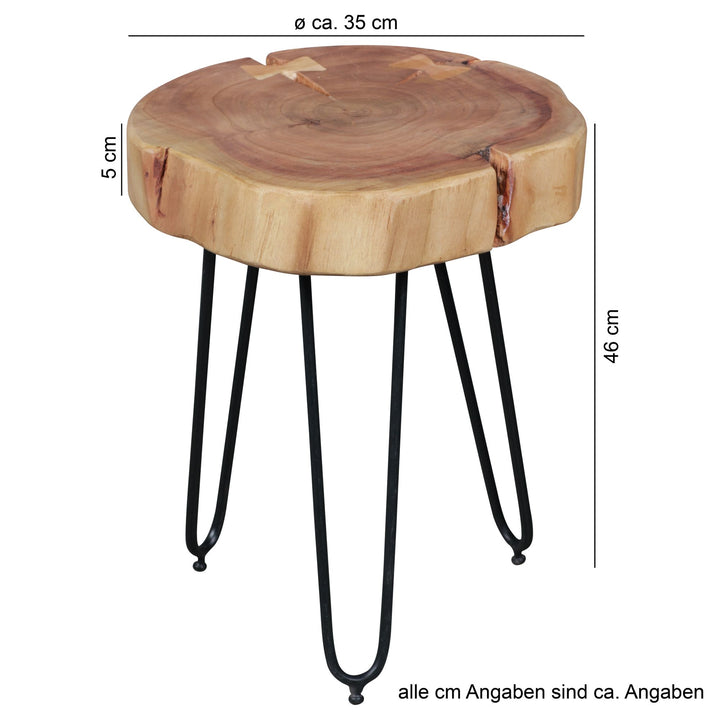 Beistelltisch BALU_ Akazienholz_ Landhausstil_ schwarze Metallbeine - KADIMA DESIGN_Größe_ 30x30x41 cm_