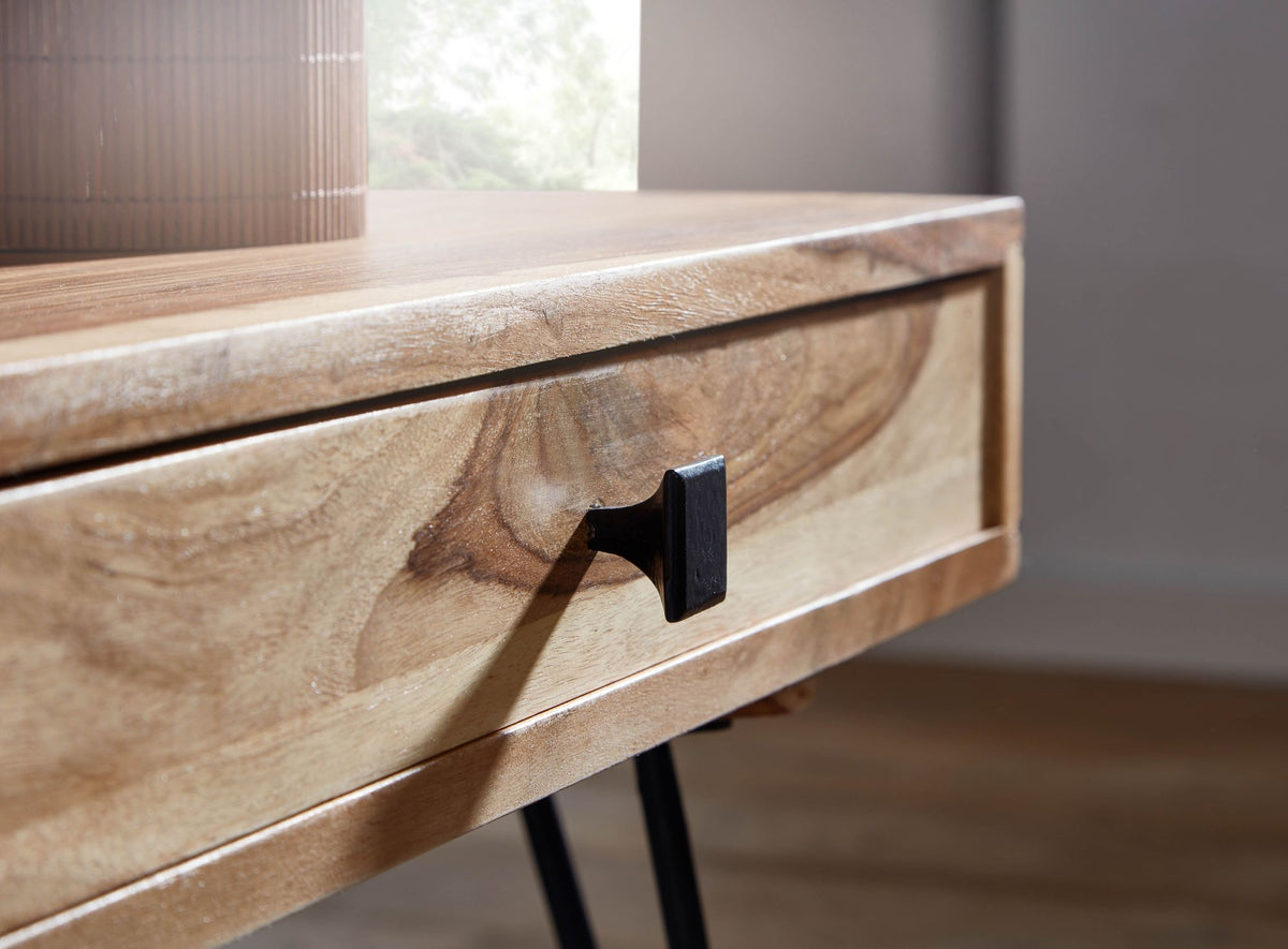 Couchtisch BALU mit Schubfächern_ 120x60x43 cm_ Sheesham Massivholz_ Metallfüße_ leichter Aufbau - KADIMA DESIGN_Farbe_ Beige_ Größe_ 110x60x42 cm_